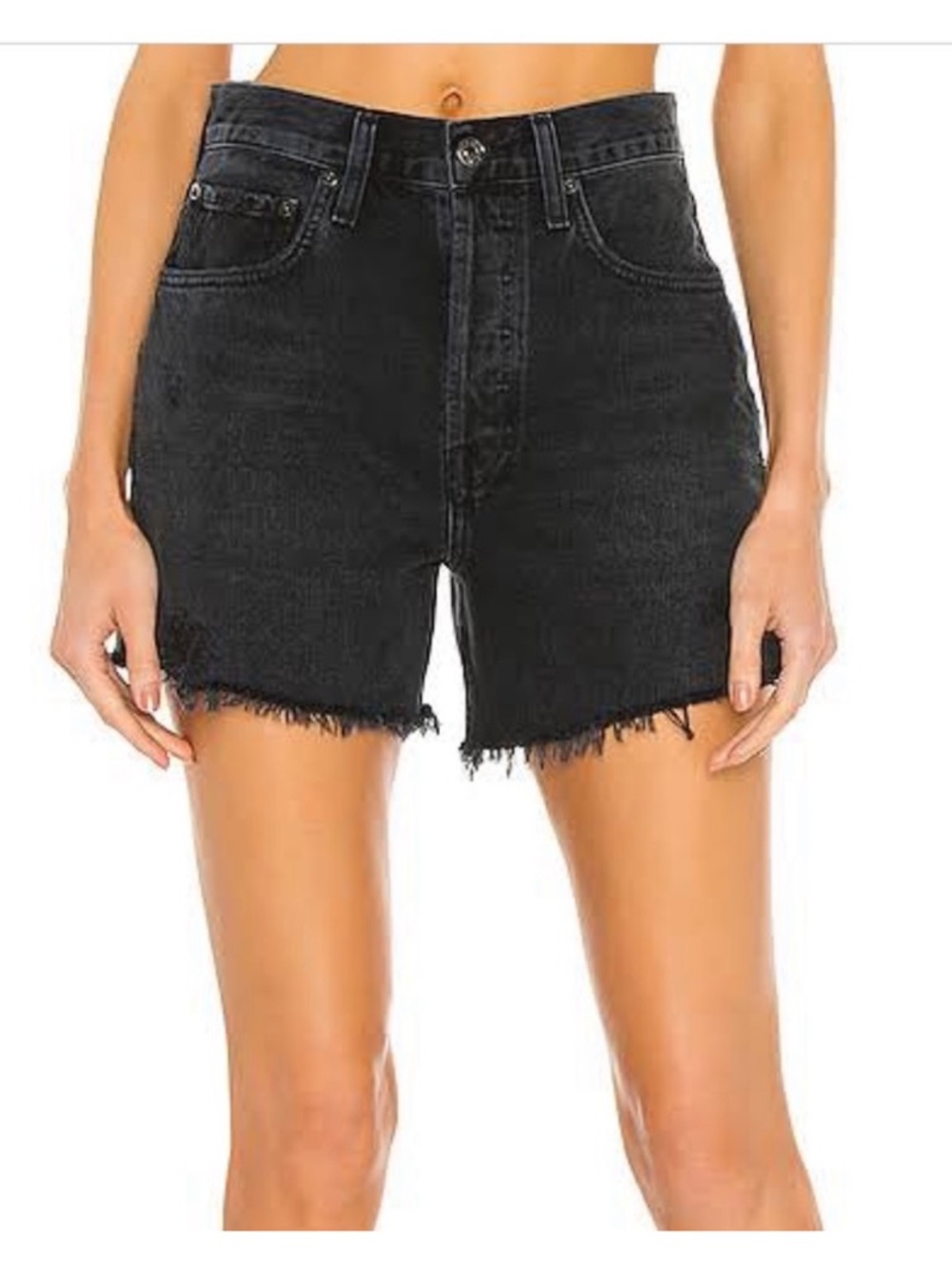 Agolde Black High-Rise Frayed Hem Jean Shorts
